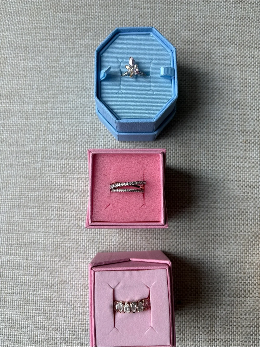 Swarovski Mixed Crystal Trio Ring Set in Silver and Clear